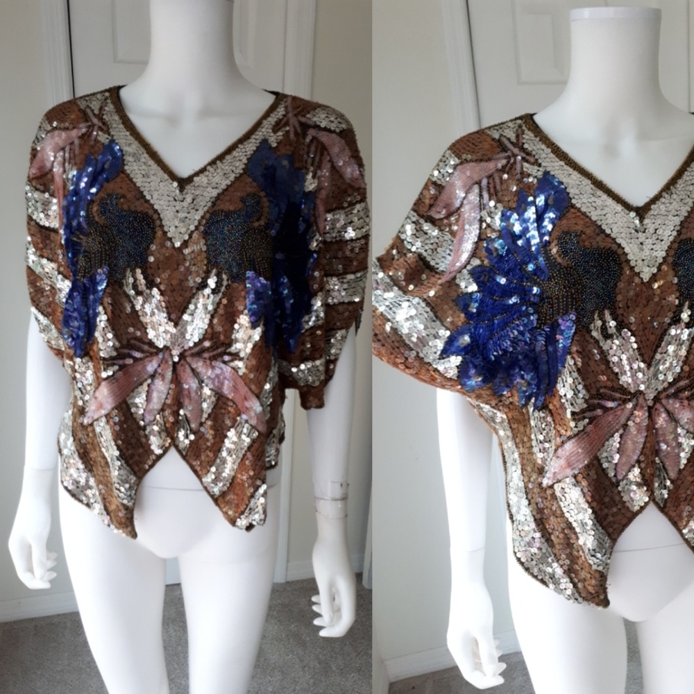 Vintage 1970's Sequin Butterfly Boho Sparkle Top